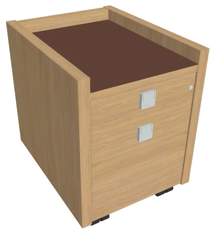 Mobilný kontajner Verno 47 x 60 cm so sklom, 2 zásuvky, dub svetlý / hnedá