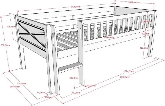 Biela vyvýšená detská posteľ z borovicového dreva s roštom 90x200 cm Scott – Vipack