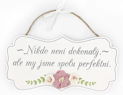 Nekupto Dřevěná cedulka s květinou Spolu jsme perfektní