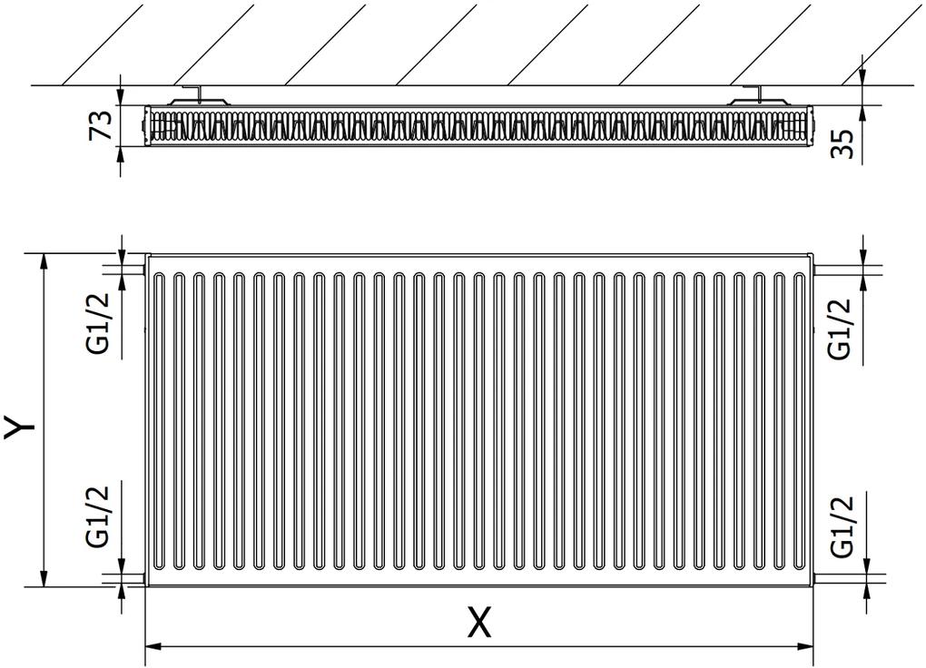Mexen, Panelový radiátor Mexen C21 400 x 400 mm, bočné pripojenie, 371 W, biely - W421-040-040-00