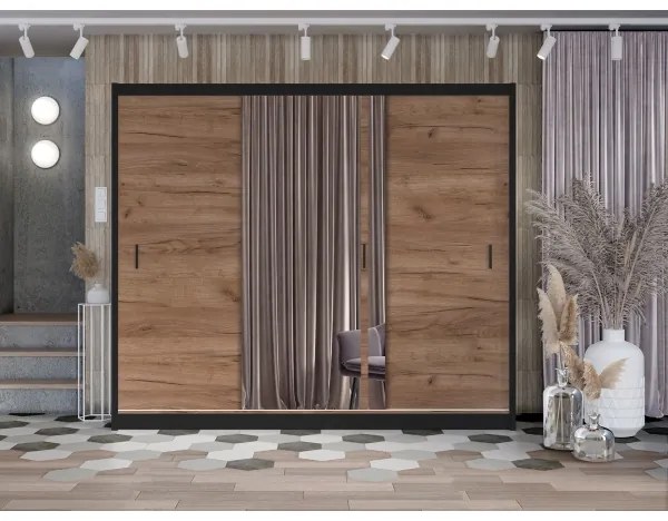 Šatní skriňa so zrkadlom SABRINA 250x215 cm dub craft