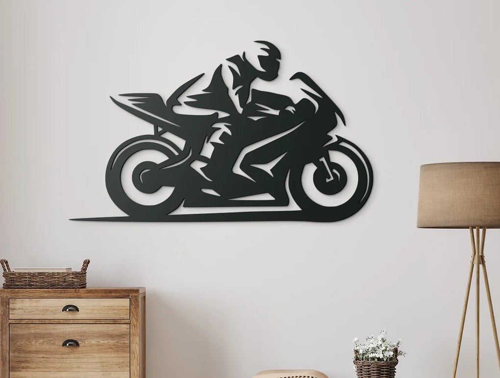 drevko Dizajnový obraz Motorkár Rozmer obrazu: 26,5 x 44,5 cm, Farba dekorácie: Čierna