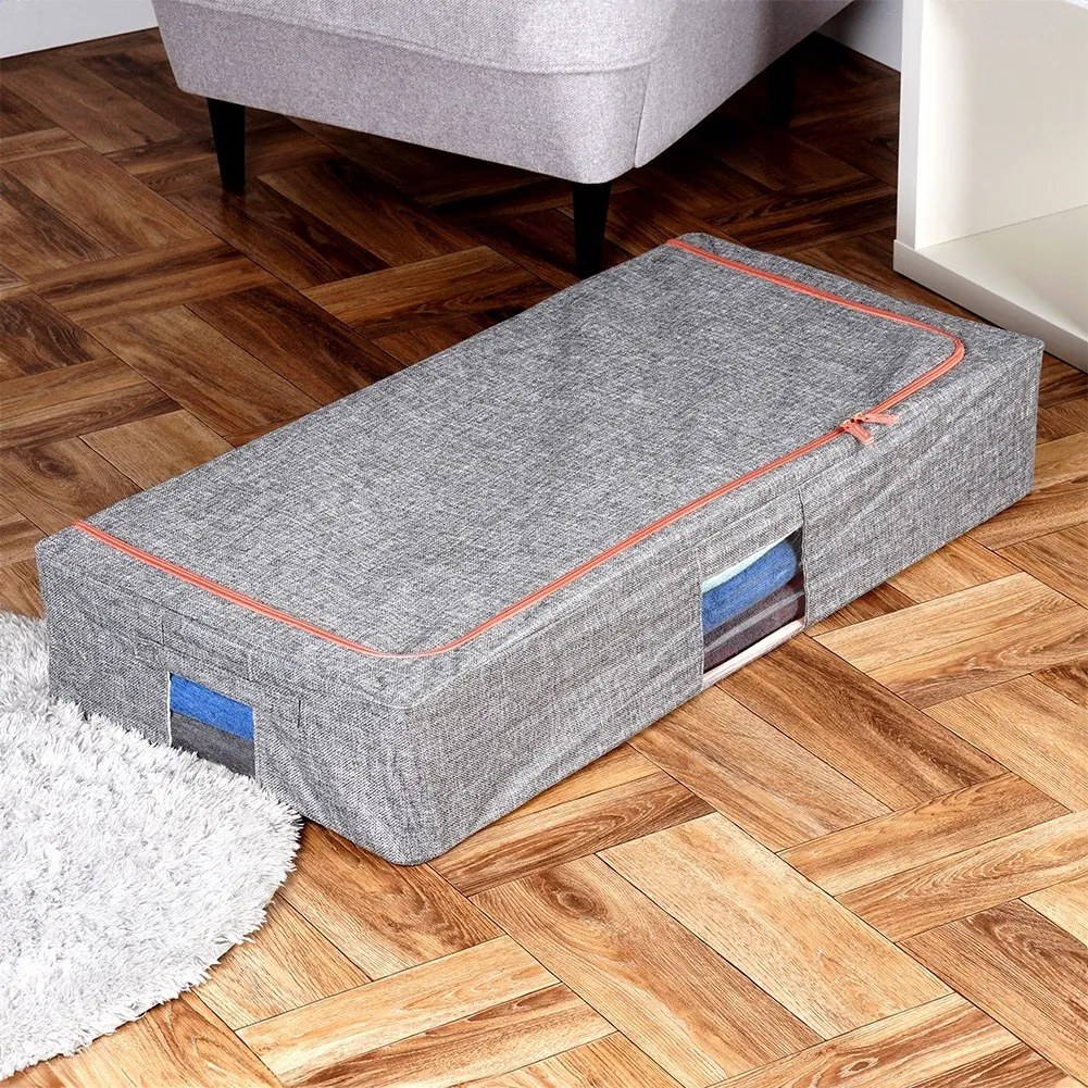 VILDE Látkový pevný box pro uskladnění textilu, šedý PILLOW 95 x 45 x 16 cm (68l)