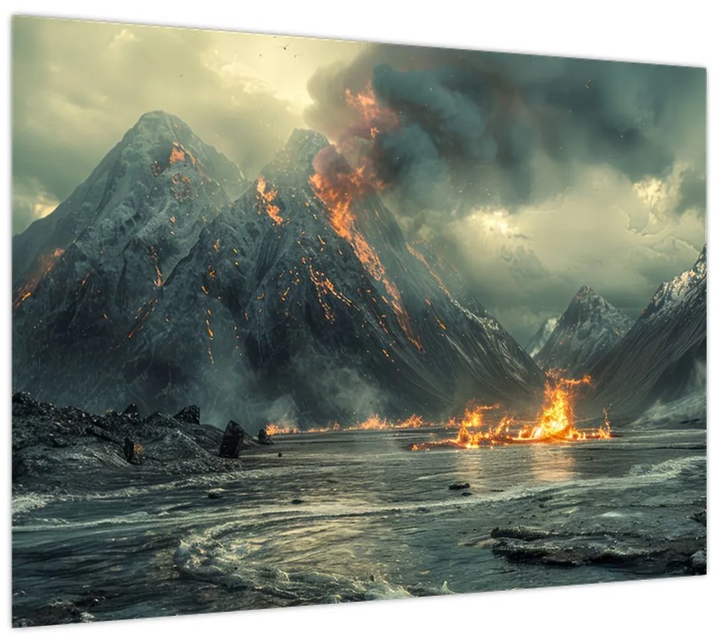 Sklenený obraz - Erupcia sopky (70x50 cm)