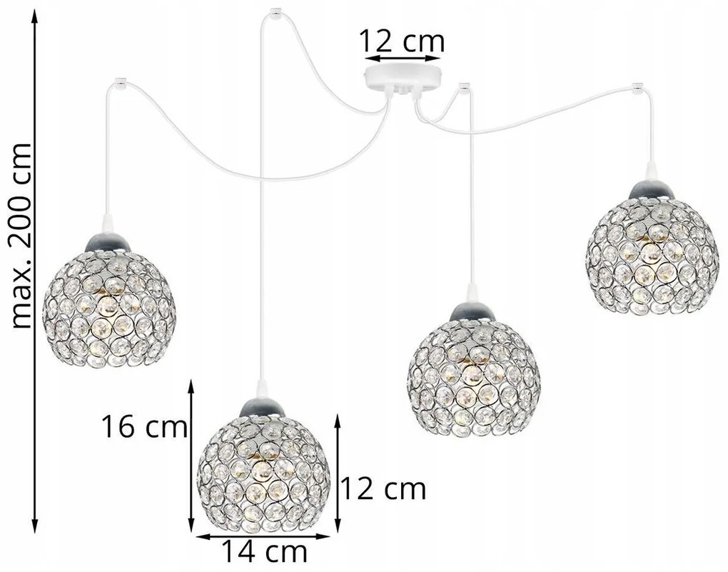 Závesné svietidlo Crystal Spider, 4x strieborné krištáľové tienidlo, (chrómové uchytenie), w