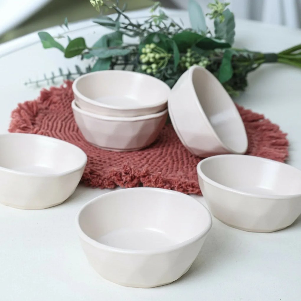 Súprava 6 kameninových misiek Facetta 12 cm, krémová