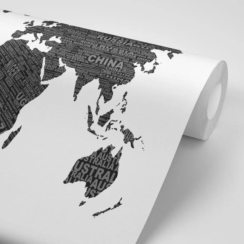 Samolepiaca tapeta čiernobiela mapa sveta - 150x100