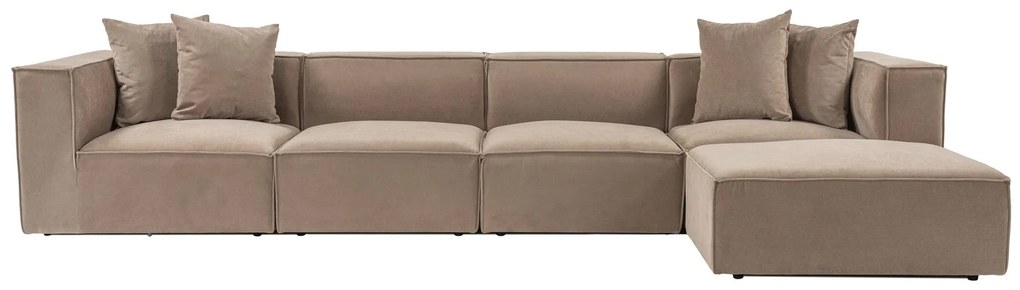 Rohová pohovka Sora s rámom zo 100% hrabového dreva 430 x 102 cm, pravá, kapučínová