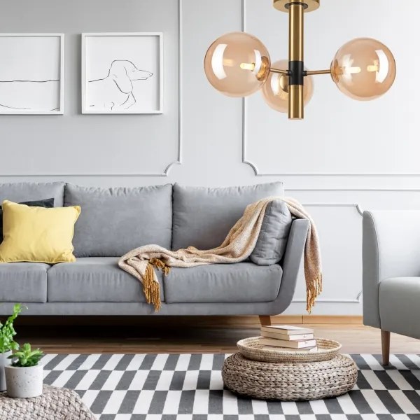 Luster na tyči ROLLO 3xG9/5W/230V zlatá/dymová béžová