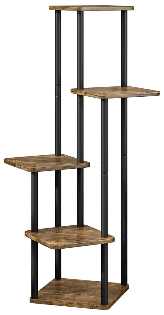 Kovový stojan na kvety Adite - čierna / vzor drevo