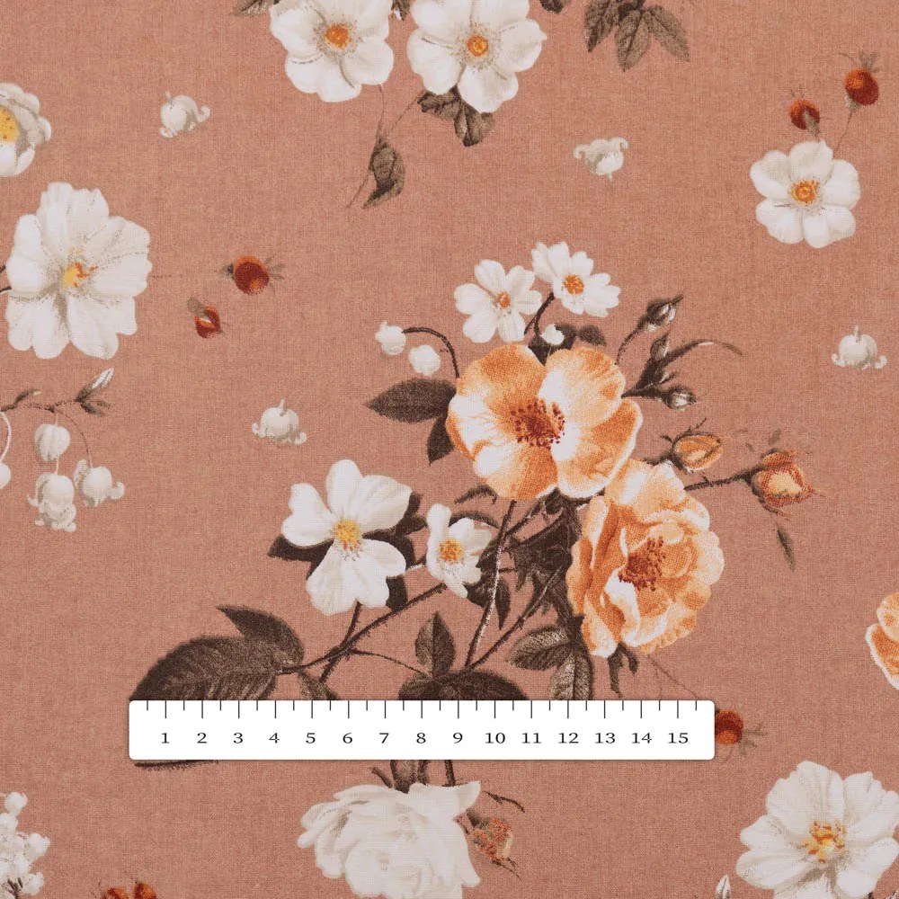 Biante Bavlnený obdĺžnikový obrus Sandra SA-738 Ruže a konvalinky na hnedoružovom 120x180 cm