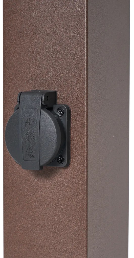 Vonkajšia lampa hrdzavo hnedá s čírym sklom 80 cm IP44 so zásuvkou a snímačom pohybu - Malios