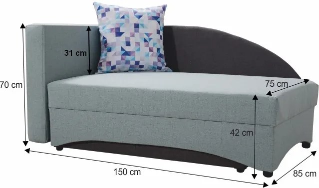 Rozkládací křeslo, levá, mentol / šedá, BELLA 0000186814 Tempo Kondela