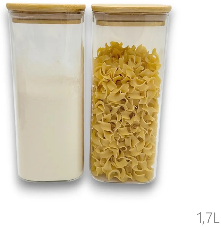 Orion Základná sada 12ks sklenených hranatých dóz s bambusovým vekom - BORO12