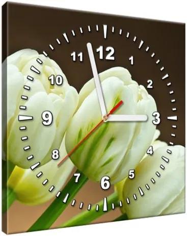 Obraz s hodinami Očarujúce biele tulipány 30x30cm ZP1257A_1AI