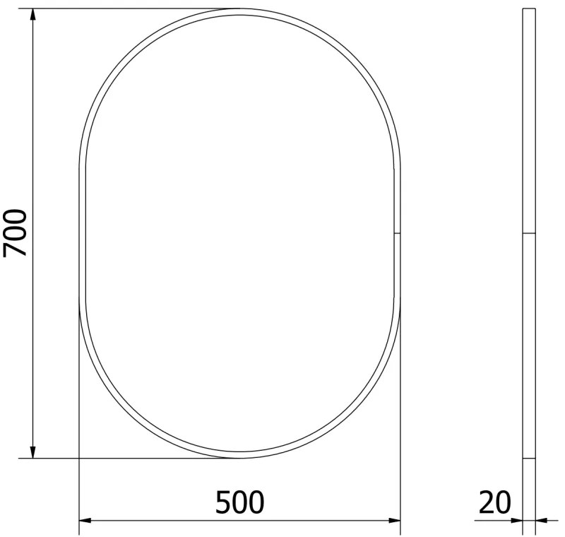 Mexen Loft, oválne kúpeľňové zrkadlo 70 x 50 cm, farba rámu čierna matná, 9851-070-050-000-70
