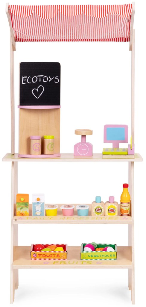 ECOTOYS Drevený detský stánok s pokladňou a váhou