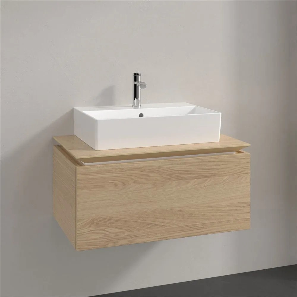 VILLEROY &amp; BOCH Legato závesná skrinka pod umývadlo na dosku (umývadlo v strede), 1 zásuvka, 800 x 500 x 380 mm, Nordic Oak, B60100VJ