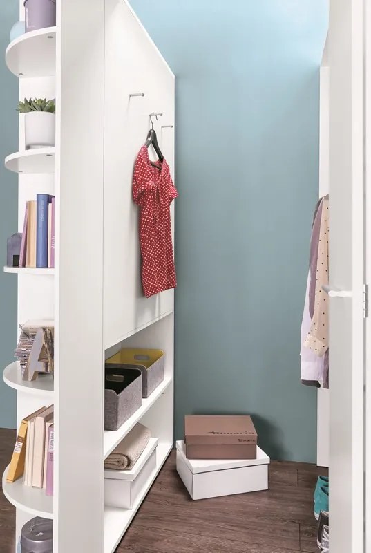 Rohová šatňa - Šatníková skriňa Joker, biela / sivý betón