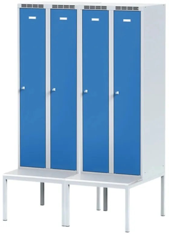 Alfa 3 Šatníková skrinka S6 s lavičkou, 2-dverová, 1875 x 600 x 500/800 mm, cylindrický zámok, oranžové dvere