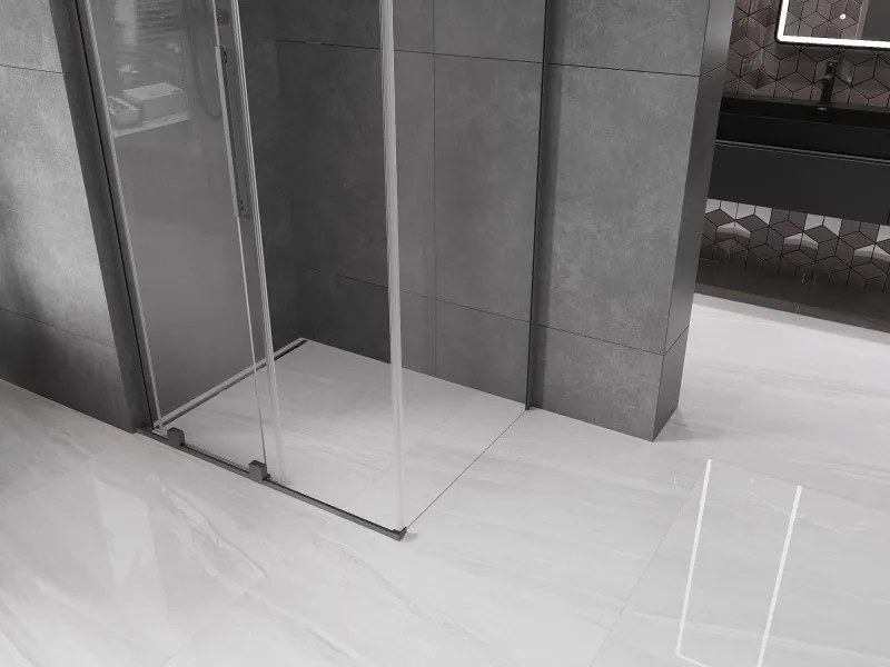 Mexen Velar L, sprchový kút s posuvnými dverami 100 x 110 cm, 8mm číre sklo, brúsený grafit, 871-100-110-03-95