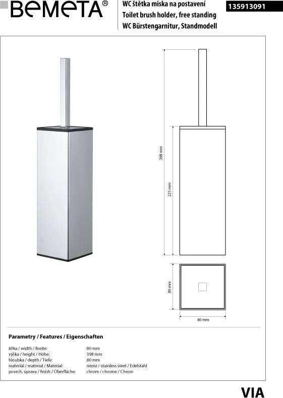 Bemeta Design VIA: WC kefa, na postavenie/zavesenie, nerez - 135913091