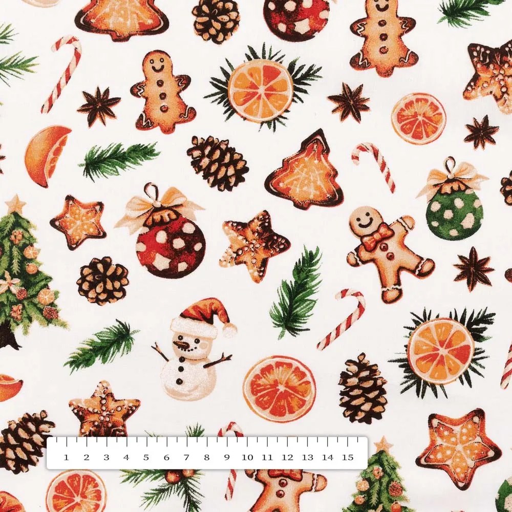 Biante Vianočný bavlnený štvorcový obrus Sandra SA-516 Vianočné perníčky a ozdoby na bielom 60x60 cm