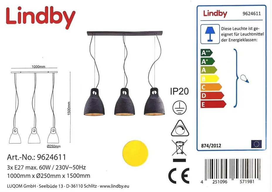 Lindby - Luster na lanku IBU 3xE27/60W/230V