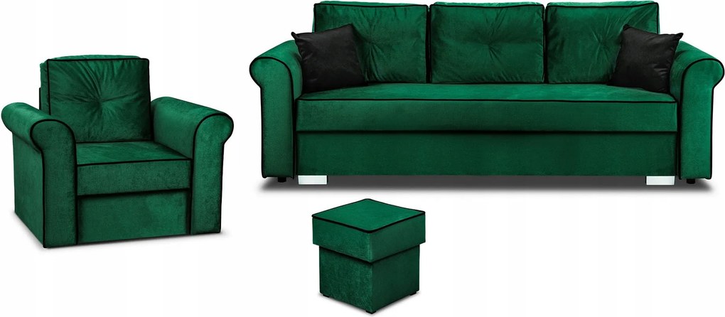 Sedacia súprava do obývačky Merida Pohovka kreslo s podnožkou, zelená