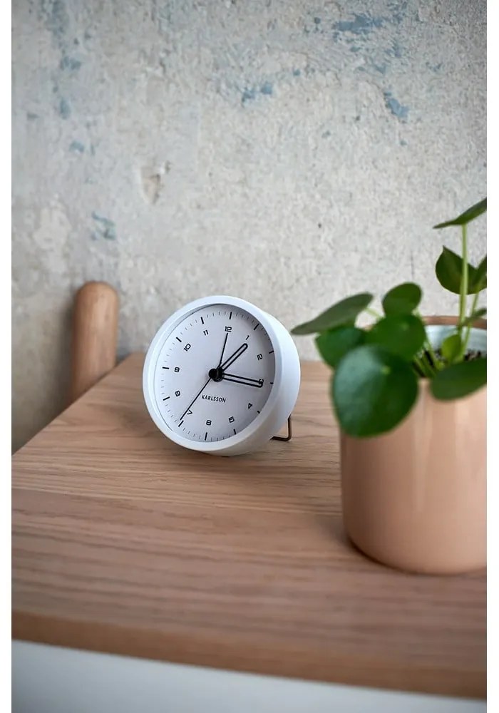 Biely budík Karlsson Tinge, ø 9 cm
