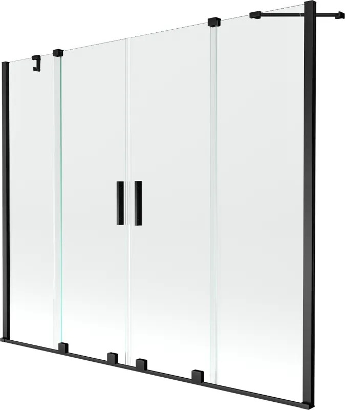 Mexen Velar Duo, vaňová zástena 2-krídlová s posuvnými dverami 190 x 150 cm, 8mm číre sklo, čierny profil, 896-190-000-02-70