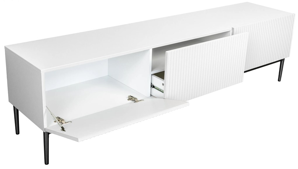 TV stolík Nicole 200 cm - biely mat / čierne nožičky