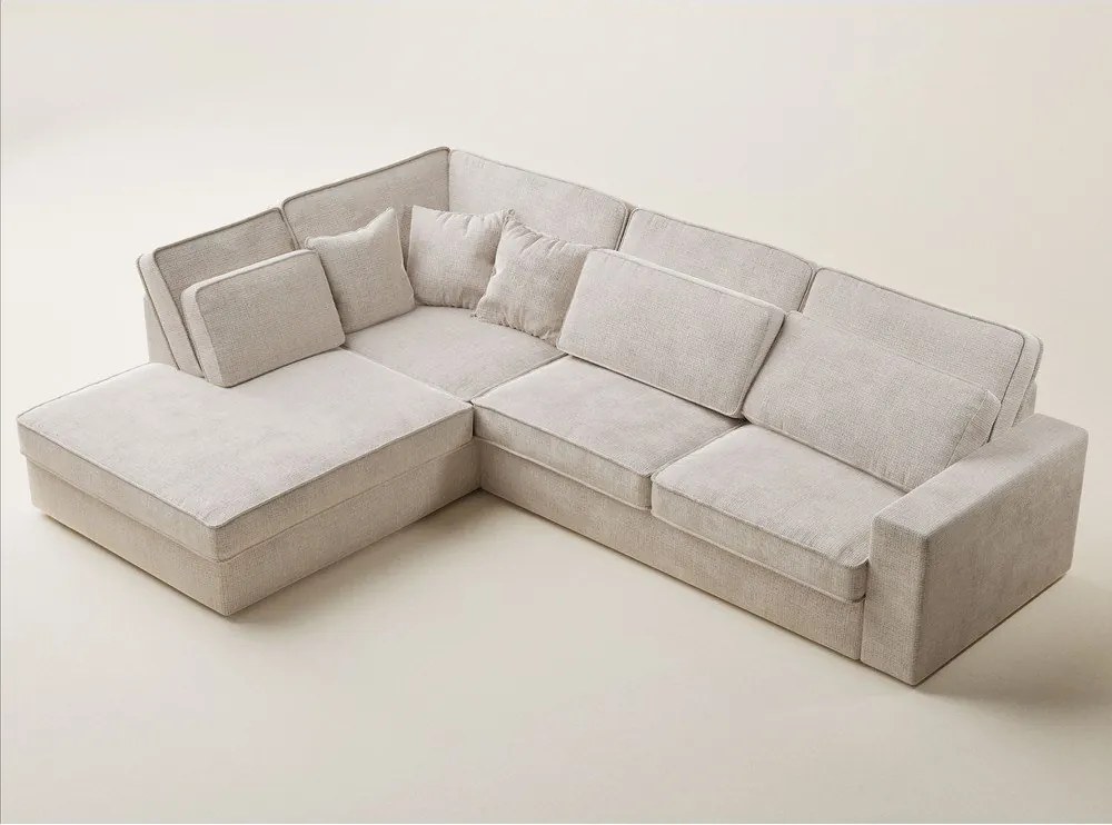 Krémovobiela ženilková rohová pohovka (ľavý roh/do L) Kirou – Maison de Rêve