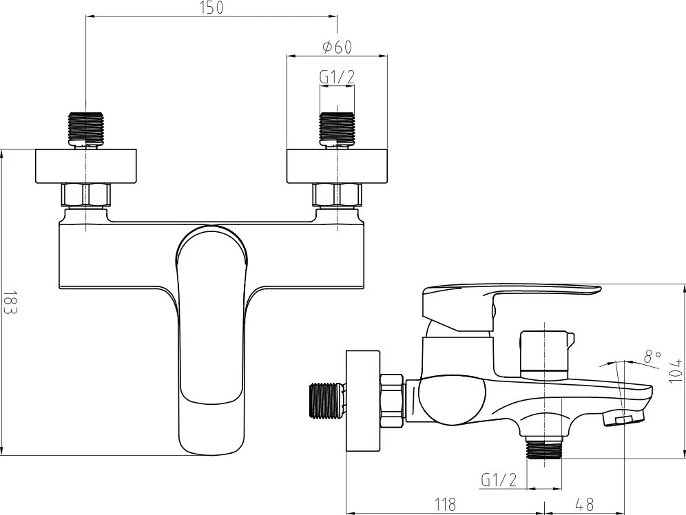 Mereo Pego, vaňová nástenná batéria, 150 mm, s keramickým prepínačom, bez príslušenstva, chróm, MER-CB90104P