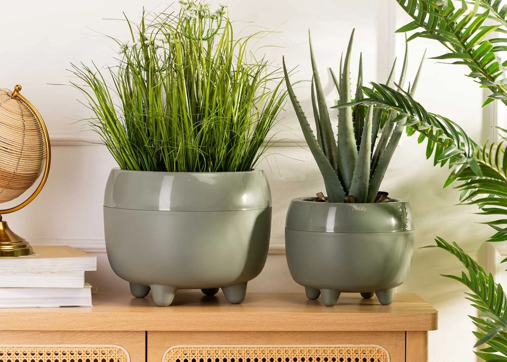 PLASTOVÝ KVETINÁČ BOTANICA SADA 2KS 30X24 CM+23X18,5 CM ZELENÁ