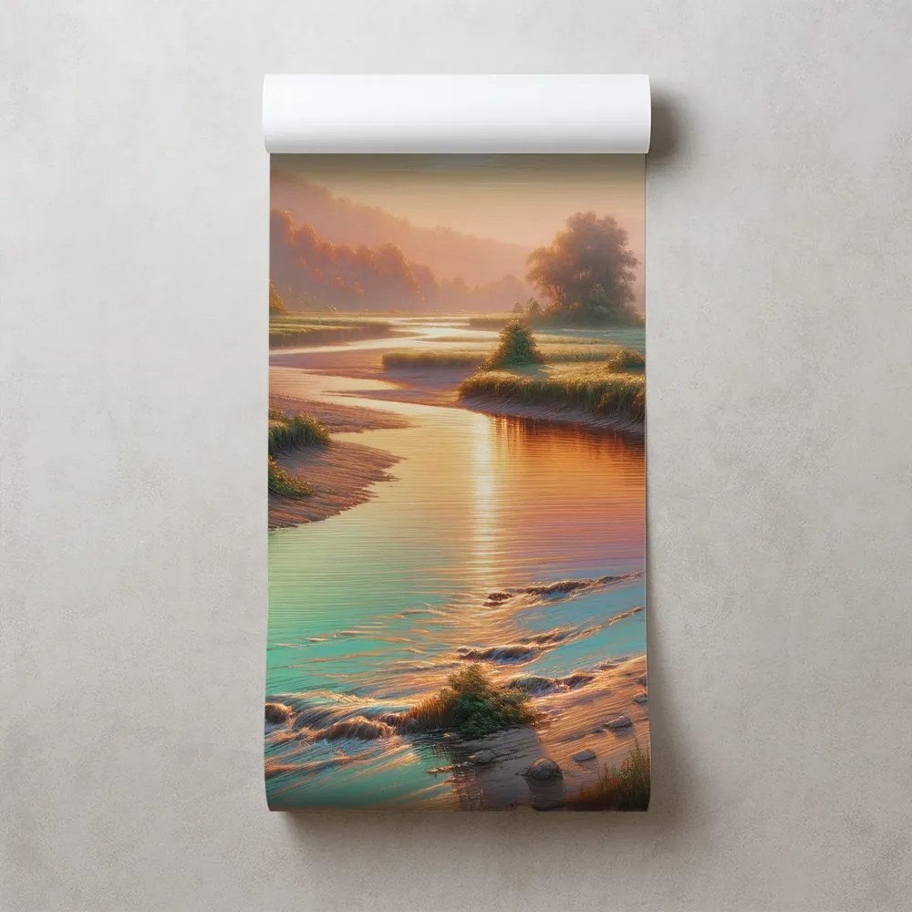 Tapeta západ slnka nad pokojnou riekou