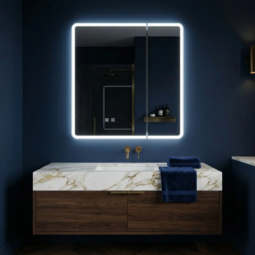 Rea Rea, LED zrkadlová skrinka s osvetlením 60x70 cm, plast, M1011-60, biela-šedá, REA-M0100