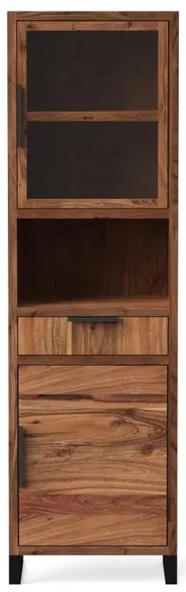 furniture-nabytek.cz - Masivní vitrína Sydney z akáciového dřeva, lakovaná, hnědá – 50×45×185 cm