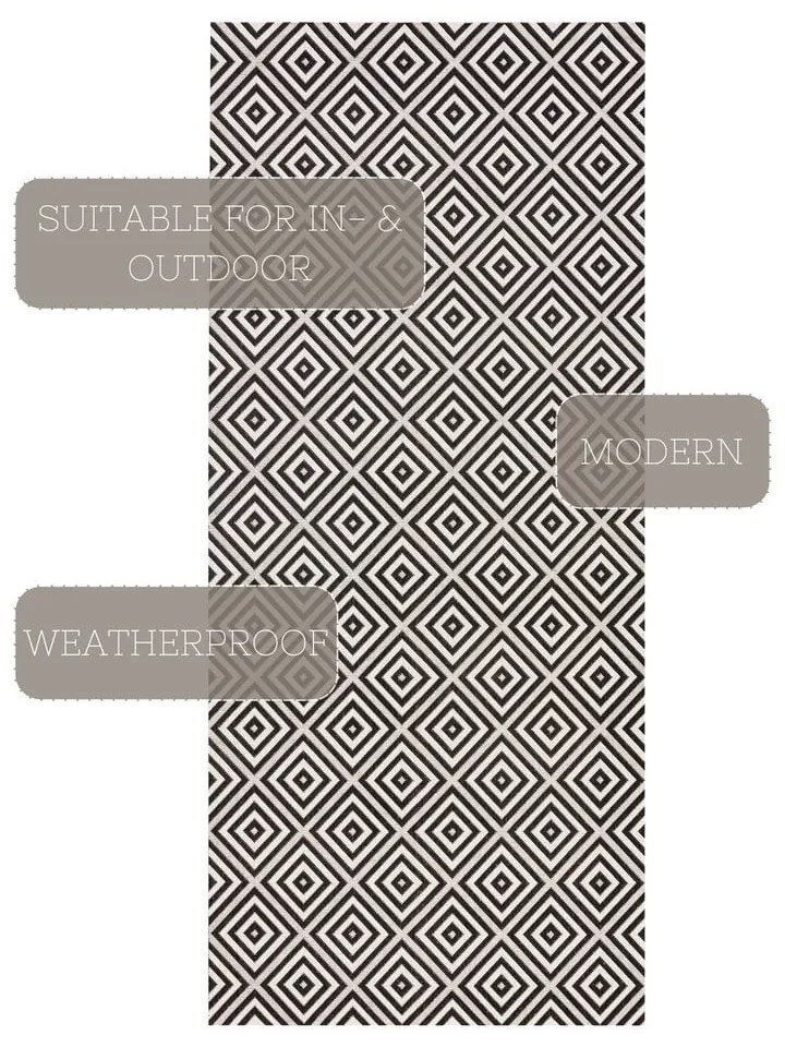 Čierno-biely vonkajší koberec NORTHRUGS Karo, 80 × 200 cm