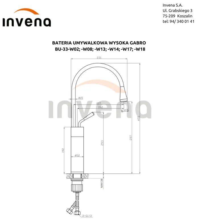 Invena Gabro, vysoká umývadlová batéria, biela-medená, INV-BU-33-W18-V
