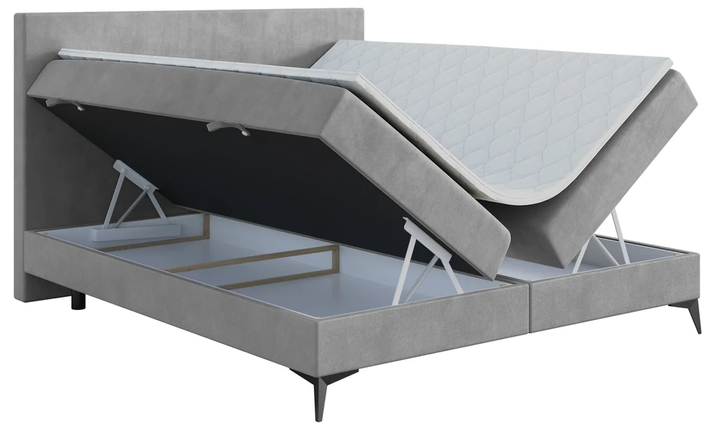 Manželská posteľ Boxspring 160 cm Ricky (sivá) (s matracom a úl. priestorom). Vlastná spoľahlivá doprava až k Vám domov. 1043439