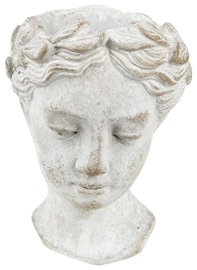 Šedý antik cementový nástenný kvetináč hlava ženy - 11*11*17 cm