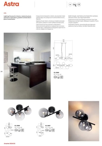 Redo 01-3988 - Prisadený luster ASTRA 3xG9/8W/230V čierna