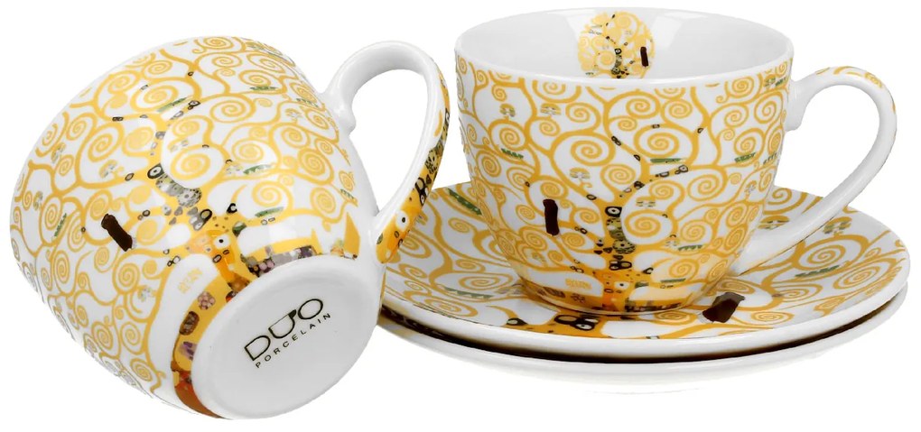Porcelánová šálka s podšálkou Klimt Ecru Tree Of Life 250 ml sada 2ks