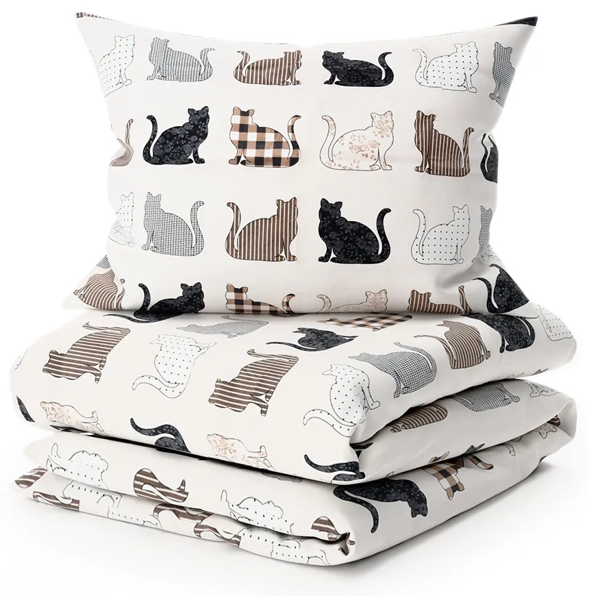 Obliečky z Renforcé bavlny PATTERNED CATS béžové Rozmer obliečky: 2 ks 70 x 90 cm | 200 x 220 cm