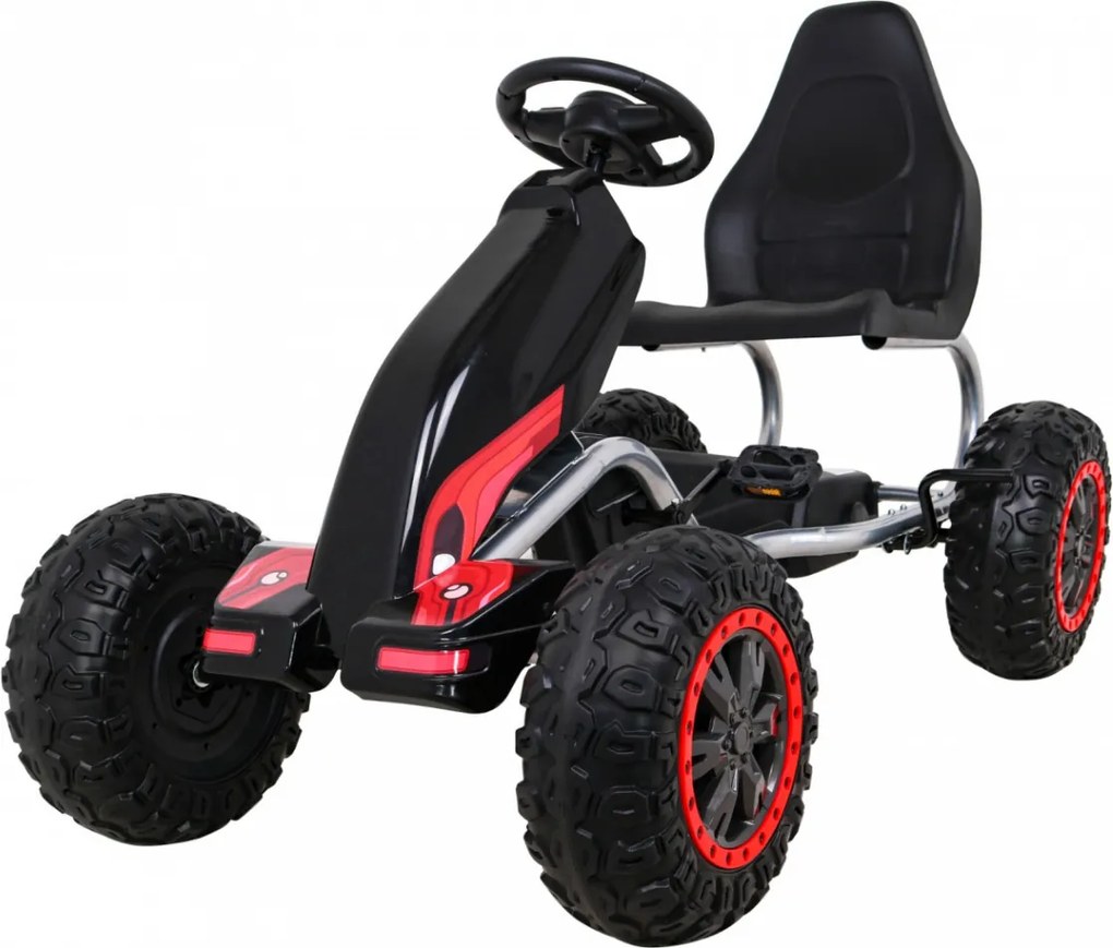 Ramiz Veľká silná detská motokára s pedálmi čierna + 100 kg záťaž + EVA kolesá + ručná brzda + športové sedadlo