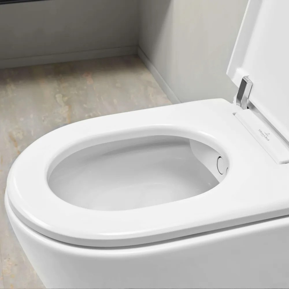 VILLEROY &amp; BOCH ViClean-I 100 elektronický bidet s keramikou, s hlbokým splachovaním bez vnútorného okraja, 385 x 595 mm, biela alpská, s povrchom CeramicPlus, V0E200R1