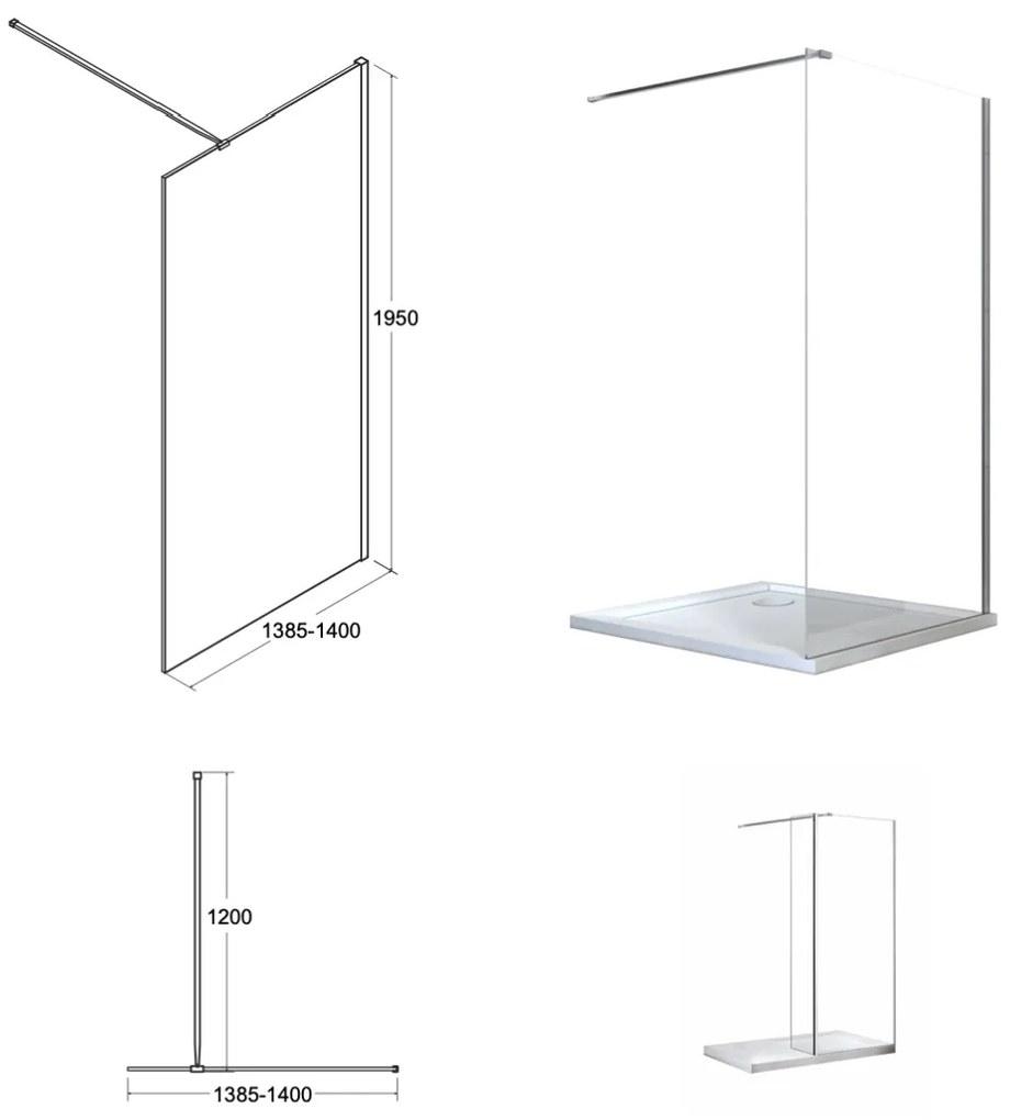 D‘Eluxe - SPRCHOVÉ ZÁSTENY - Sprchová zástena WALKER WP44N 90-140xcm sprchové zásteny Walk In číre 8 čierna univerzálna - ľavá/pravá 120cm 100 195 100x195