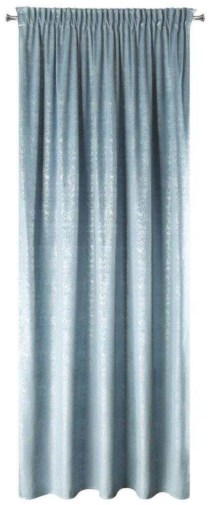 Svetlo modrý zamatový záves so strieborným vzorom na riasiacu pásku 140 x 270 cm