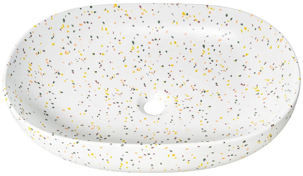 Súprava keramického umývadla na dosku a výpuste Lili biela/terazzo